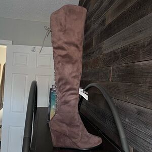 Elle Suede Over-the-Knee Boots in Taupe